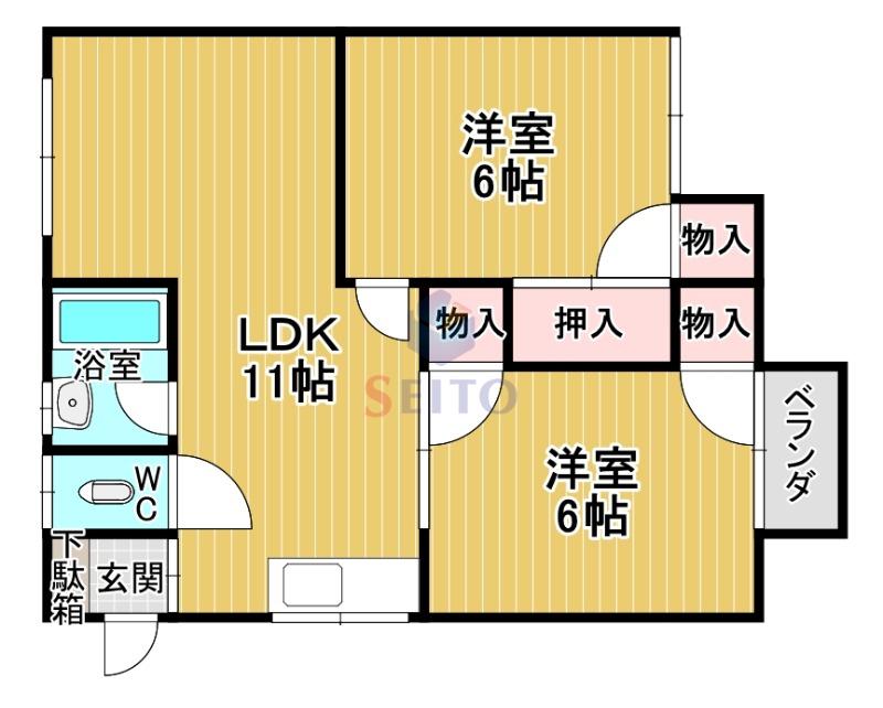 司マンション(2LDK/1階)の間取り写真