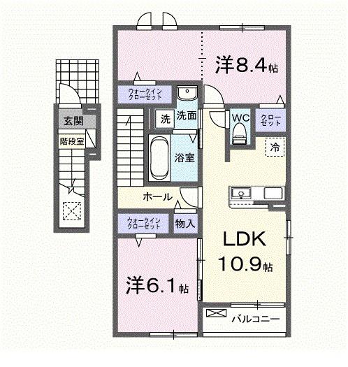 新在家中の町アパート(2LDK/2階)の間取り写真
