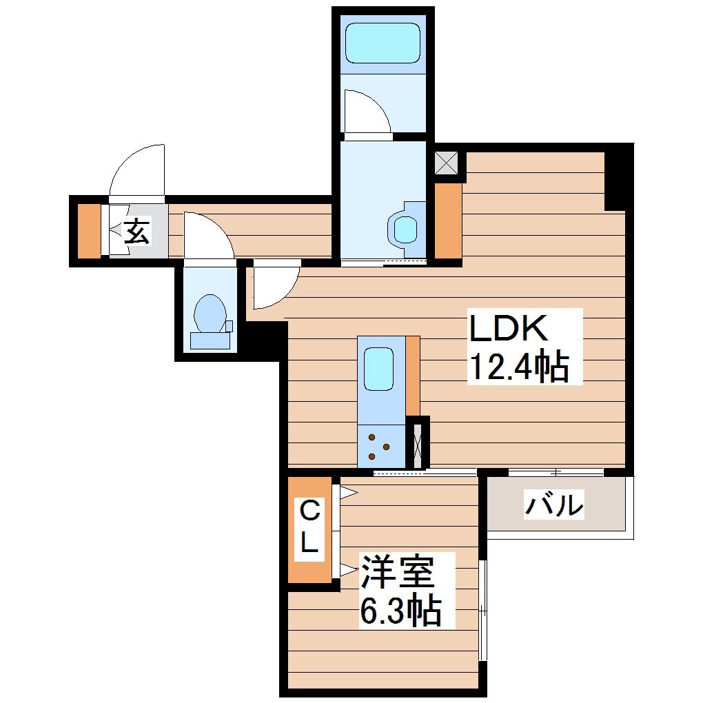 プレミアス長町(1LDK/1階)の間取り写真