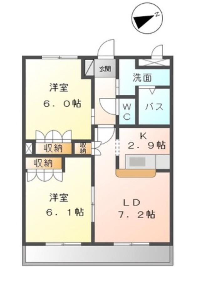 HILLSIDE イースト(2LDK/1階)の間取り写真