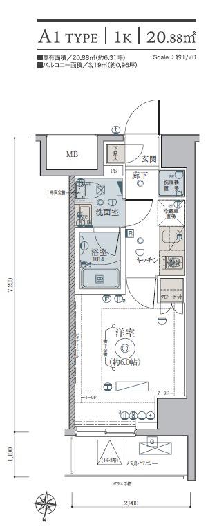リヴシティ綾瀬ウエスト(1K/4階)の間取り写真