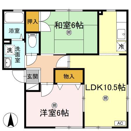 ハイツ・セリューI(2LDK/1階)の間取り写真