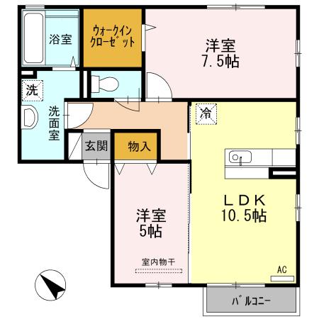 グランドールA棟(2LDK/2階)の間取り写真