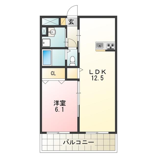 アンプルールフェール六反(1LDK/2階)の間取り写真