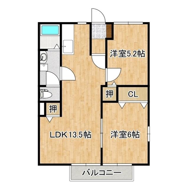 グリーンヒルズなかのI(2LDK/2階)の間取り写真