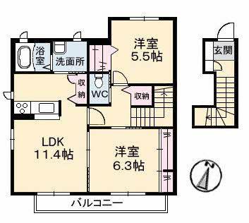 メイフラワーC棟(2LDK/2階)の間取り写真