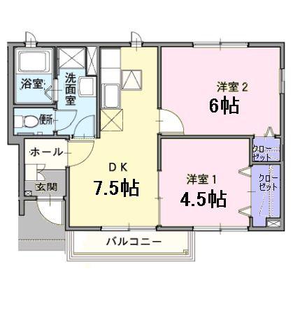 ハッピーセブン(2DK/1階)の間取り写真