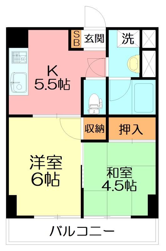 シャンボール相模原(2K/6階)の間取り写真