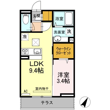 べルヴェデーレ B(1LDK/1階)の間取り写真
