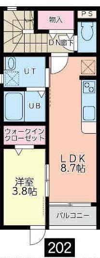 ボヌール北仙台(1LDK/2階)の間取り写真