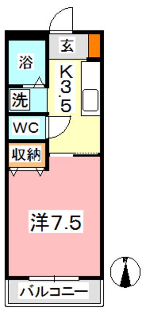 たなかハイツ II(1K/1階)の間取り写真
