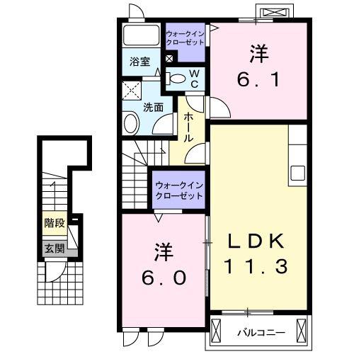 カーサ アモーレ A(2LDK/2階)の間取り写真