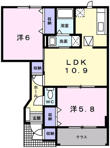 ソレアード A(2LDK/1階)の間取り写真