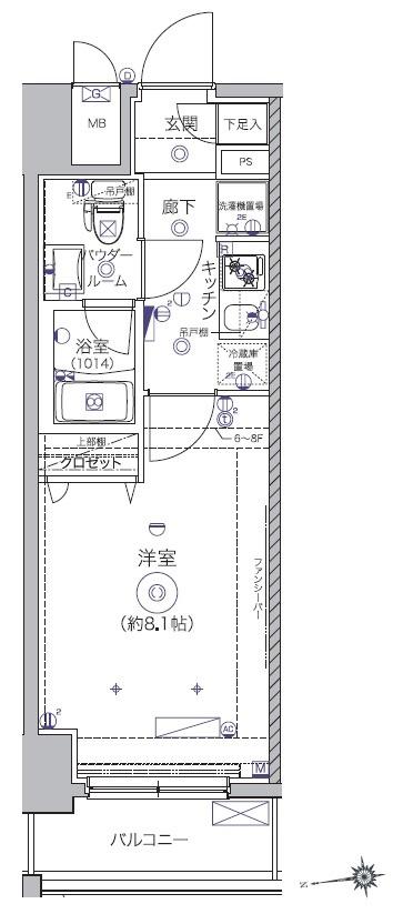 クレイシア秋葉原(1K/8階)の間取り写真