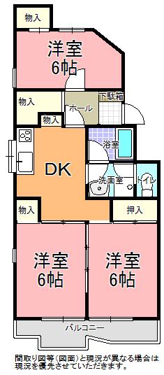見和フラット 光の棟(3DK/1階)の間取り写真