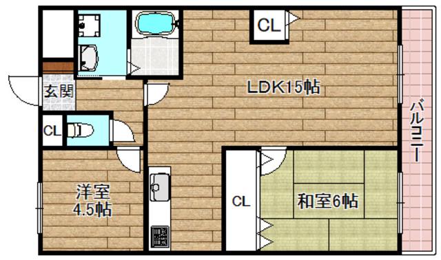 シャインヒル郡家(2LDK/2階)の間取り写真
