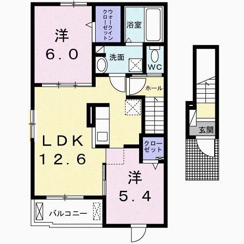 プレッソ橿原IV(2LDK/2階)の間取り写真