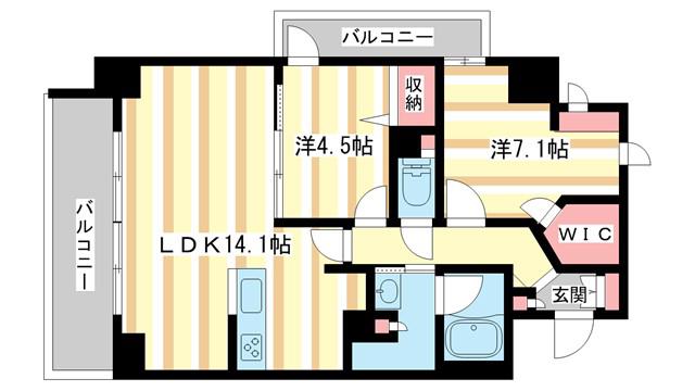 TOUR DANGE IKOMA(2LDK/5階)の間取り写真