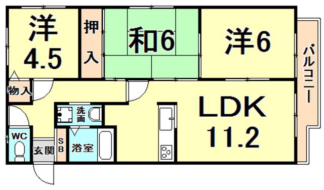 レグリス甲東園イースト(3LDK/2階)の間取り写真
