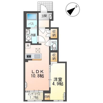 天童市東久野本2丁目アパート(1LDK/1階)の間取り写真
