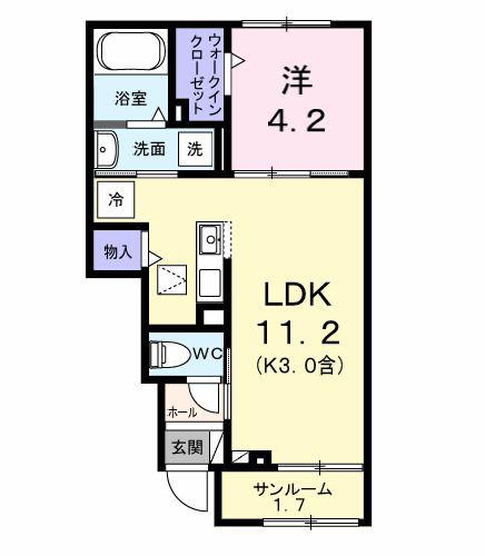 ソフィアツー(1LDK/1階)の間取り写真