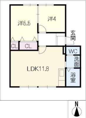 ハリープラザ三陽B棟(2LDK/1階)の間取り写真