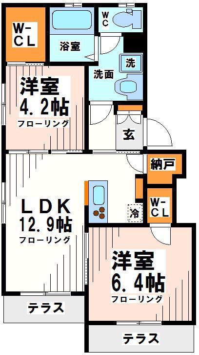 エルミタージュ桜上水 当社管理物件(2SLDK/1階)の間取り写真