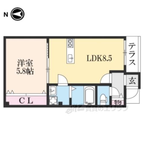 SJS浜大津(1LDK/1階)の間取り写真