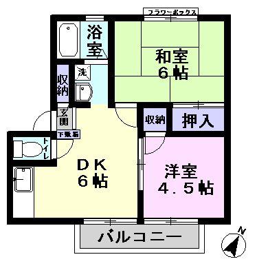 オークヒルコーポA棟(2DK/2階)の間取り写真
