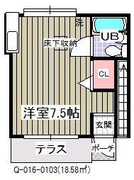 ローズアパートQ17番館(ワンルーム/1階)の間取り写真