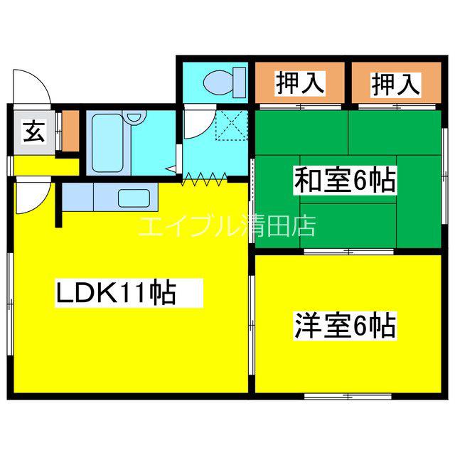清田サンハイムE(2LDK/2階)の間取り写真