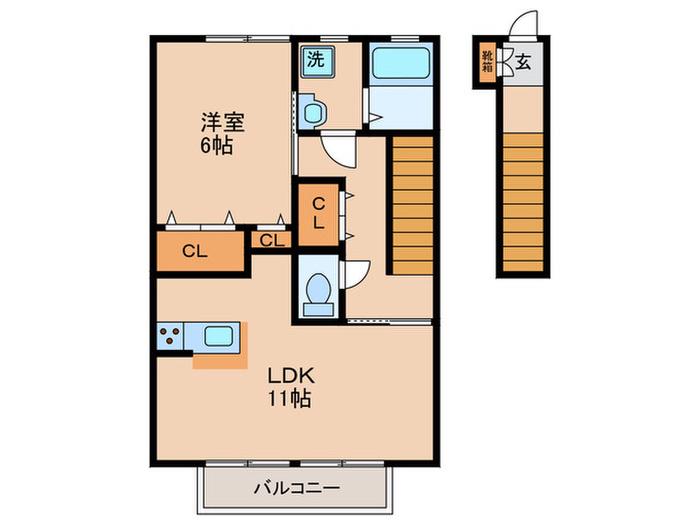 モンヴィーナスB(1LDK/2階)の間取り写真