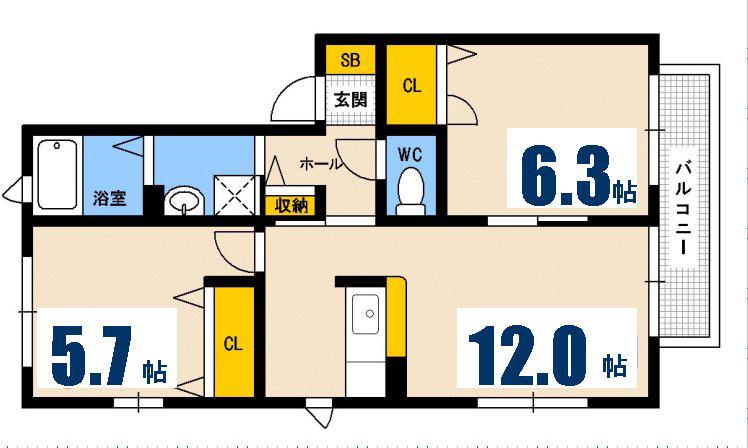 エーデルシャーメゾンD(2LDK/1階)の間取り写真