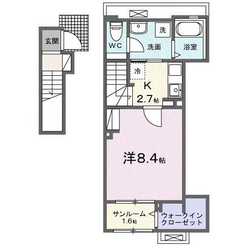 ウエスト ヒル(1K/2階)の間取り写真