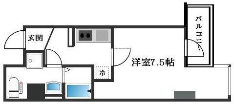 レジュールアッシュ谷町(1K/3階)の間取り写真