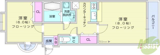 ロイヤルヒルズ鹿野1(2K/2階)の間取り写真