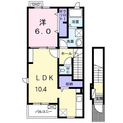 コンフォート夕顔(1LDK/2階)の間取り写真