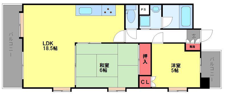 リファレンス箱崎(2LDK/4階)の間取り写真