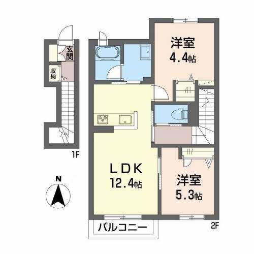 シャーメゾン上河原西 B棟(2LDK/2階)の間取り写真