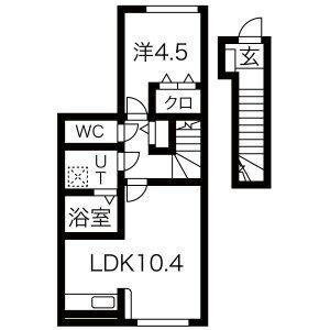 ヴィルヌーヴIII(1LDK/2階)の間取り写真