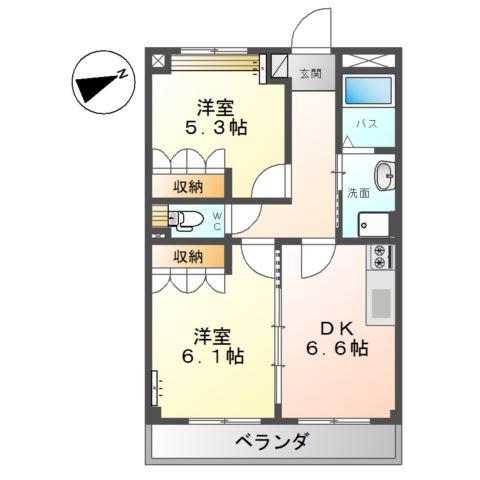 ファンファン(2DK/2階)の間取り写真