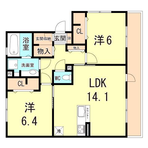 カーサ・イマキタ・ローザ(2LDK/2階)の間取り写真