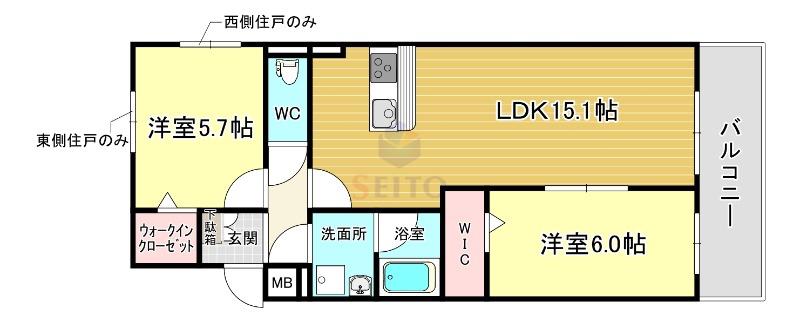 MS RING GRANDE 春日出北(2LDK/1階)の間取り写真