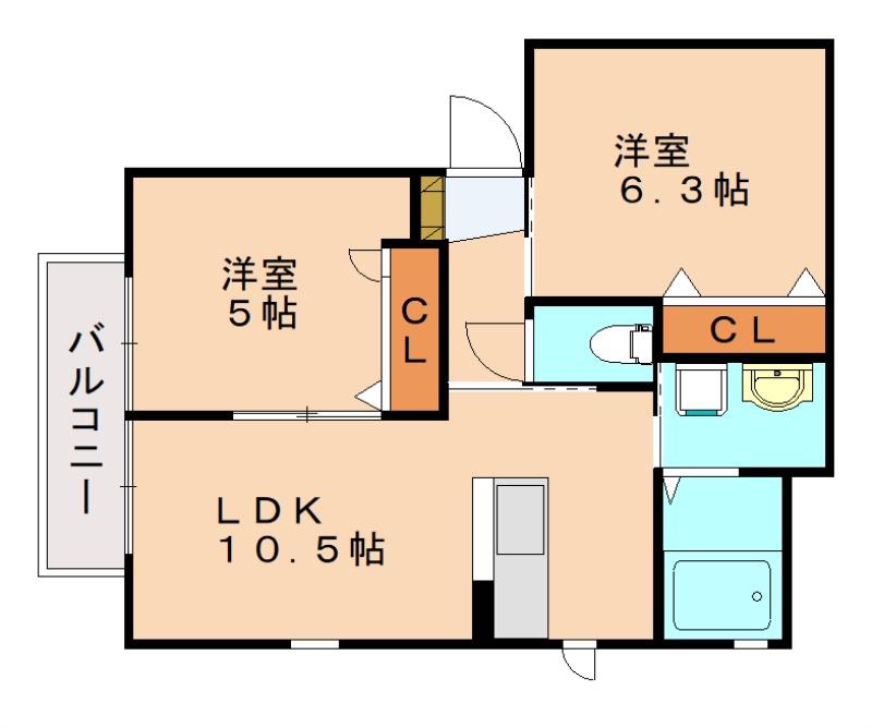 サンモール平和(2LDK/2階)の間取り写真
