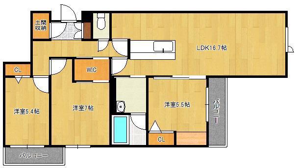  ベレオ本城東(3LDK/2階)の間取り写真