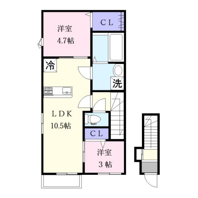 GRANCHESTA(2LDK/2階)の間取り写真