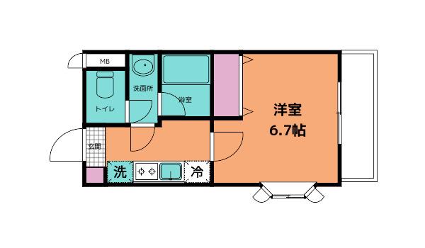 フォンテーヌ鶴ケ丘(1K/2階)の間取り写真