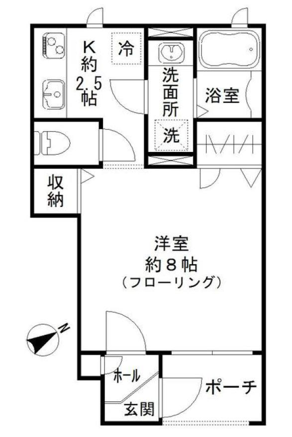 ソレイユ松陰(1K/1階)の間取り写真