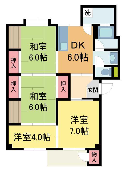 阪急今津線 宝塚南口駅 徒歩10分 8階建 築60年(4DK/4階)の間取り写真