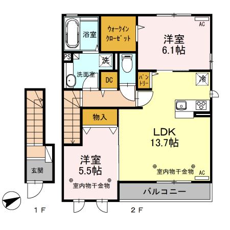 ミルアモール D(2LDK/2階)の間取り写真
